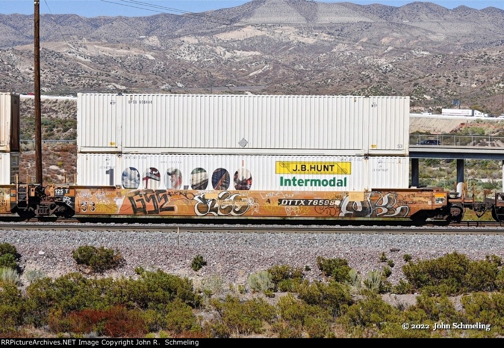 DTTX 765988-A with UPs and JB Hunt container load at Cajon CA. 9/17/2022.